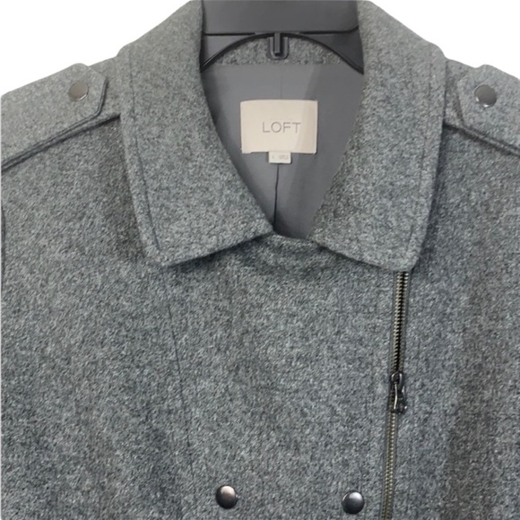 🌸2/$25 LOFT Grey Flannel Bomber Jacket lined snap closure front zipper EUC - Picture 3 of 9